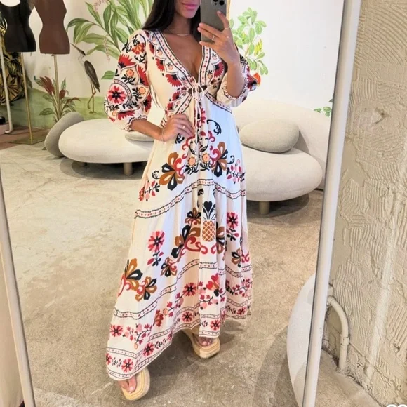 FARM Rio Floral Mandala Long Dress Size M - Picture 4 of 10